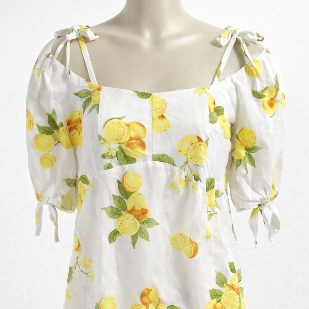 Saks Fifth Avenue Lemon Print Tie-Strap Rayon Top Size L